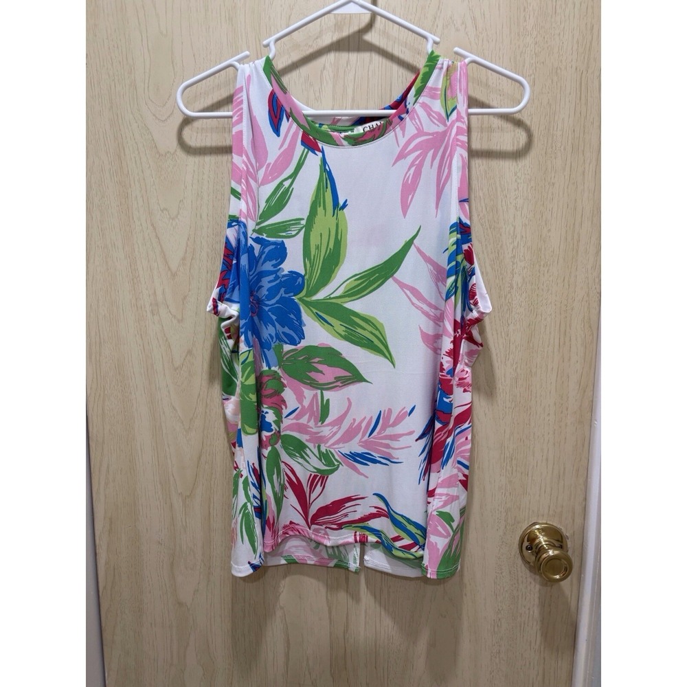 Chaus Women Top New York Sz L Sleeveless Floral Blouse